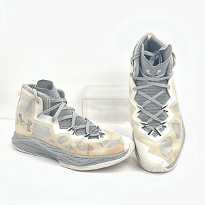 Under Armour Lightning 4 Basketball Shoes Mens 6 Gray White Sneakers UA High Top